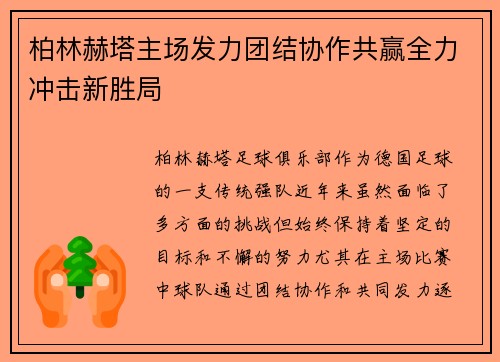 柏林赫塔主场发力团结协作共赢全力冲击新胜局